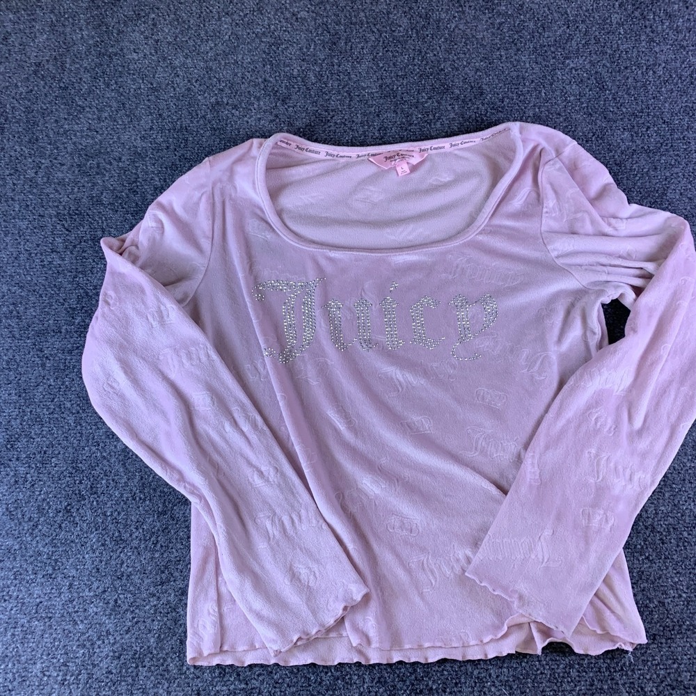 Juicy Couture Sleepwear Top Womens Large Pink Good Beaded Logo Velour 8841-47